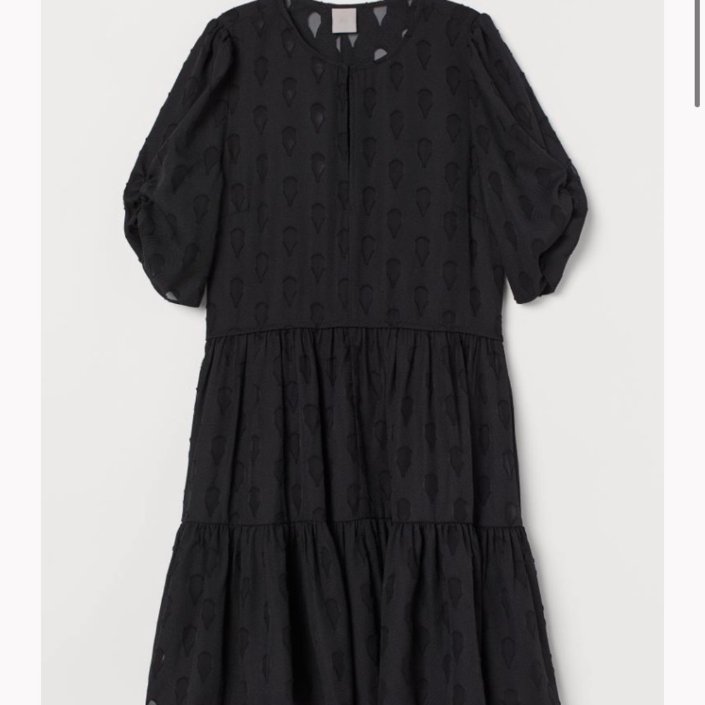 NEW Babydoll puff-sleeved black sheer cutout dress